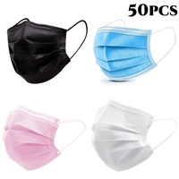 50pcs Disposable Mask Earloop Pink Bule Black White Mouth Masks 3 Layers Meltblown Non-Woven Breathable Face Mask