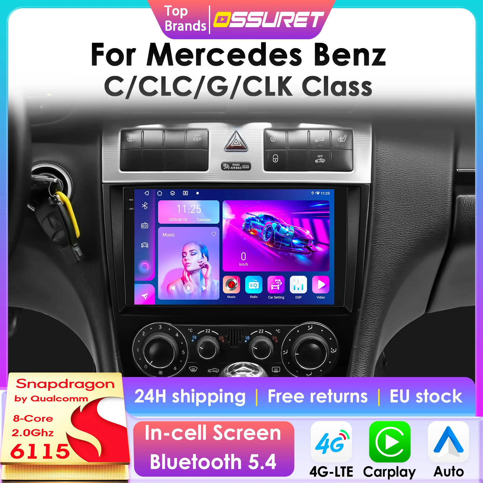 9-Zoll-CarPlay-Android-Auto-Autoradio für Mercedes Benz CLC W203 C-Klasse C180 C200 CLK200 CLK W209 GPS Intelligent Systems Autoradio