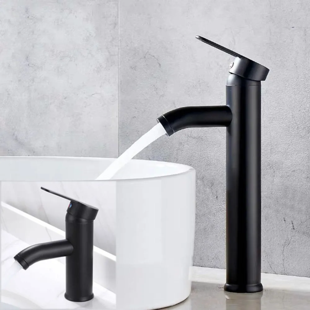 

Black Basin Faucet Stainless Steel Paint Faucet Bathroom Single Handle Basin Faucets Blacked Single Hole Hot Cold Mixer Tap