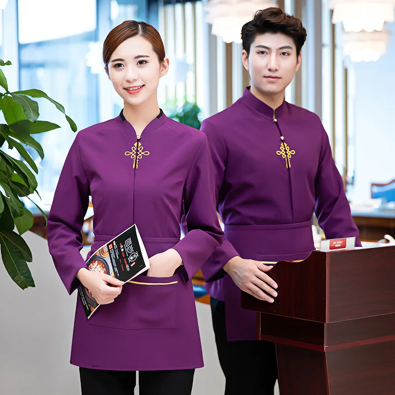 Seragam Kerja Hotel Musim Gugur Musim Dingin Wanita Hot Pot Restoran BBQ Restoran Rumah Teh Gaya Cina Pelayan Lengan Panjang Uniseks