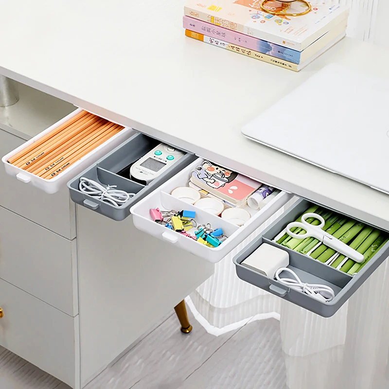 

Hidden Drawer Storage Box Under Desk Self Stick Pencil Tray Pens Stationery Storage Stand Office Home Organizer