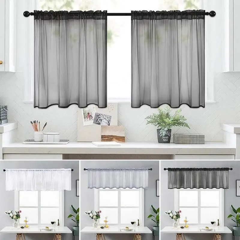 

1Pcs Simple Solid Color Short Curtain Kitchen Countertop Partition Curtain Semi Transparent Door Curtain Home Decor