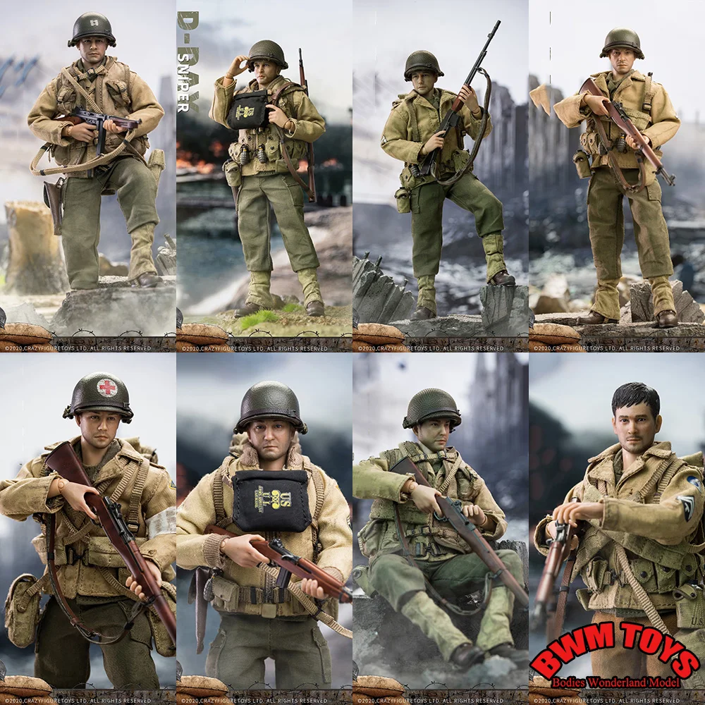 

Crazy Figure 1/12 WWII U.S. Rangers On D-Day Captain/Sniper/Machine Gunner/Rifleman/Medic Sergant 6'' Male Solider Action Figure