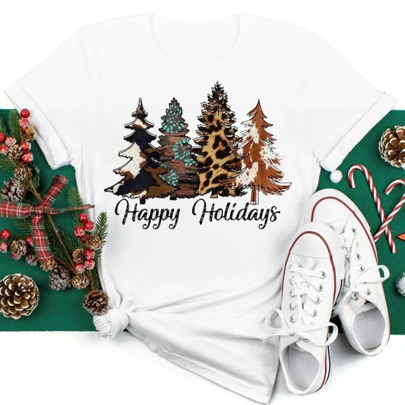 Maycaur Women Santa Claus Print Clothes Christmas 90s Funny Holiday Fashion Cartoon Tops Tee Shirt Ladies Female Graphic T-Shirt
