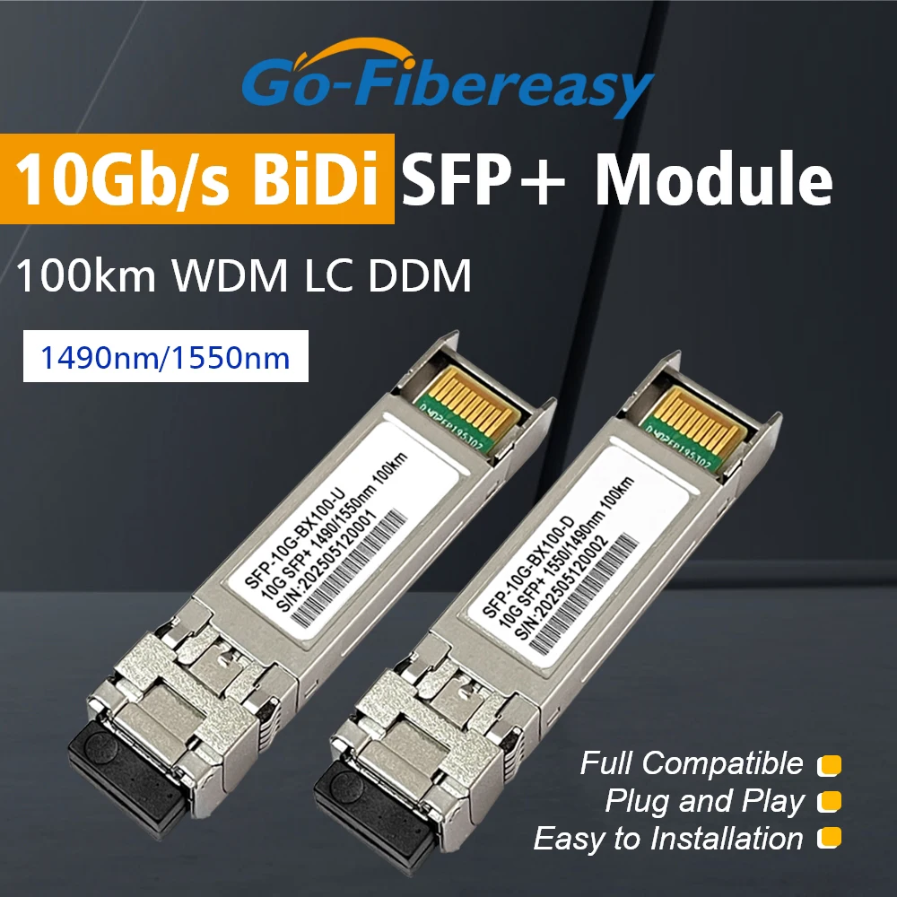 10Gb 100km BiDi SFP Module 1490/1550nm SMF LC WDM Single-Fiber Bidirectional Optical Transceiver For Mikrotik,Juniper,ZTE,Switch