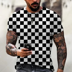 Men's Trendy New T-shirt 3D Print Square Check Graphic T Shirts Harajuku Short-sleeve Tops Men Clothing Versatile Oversized Tees