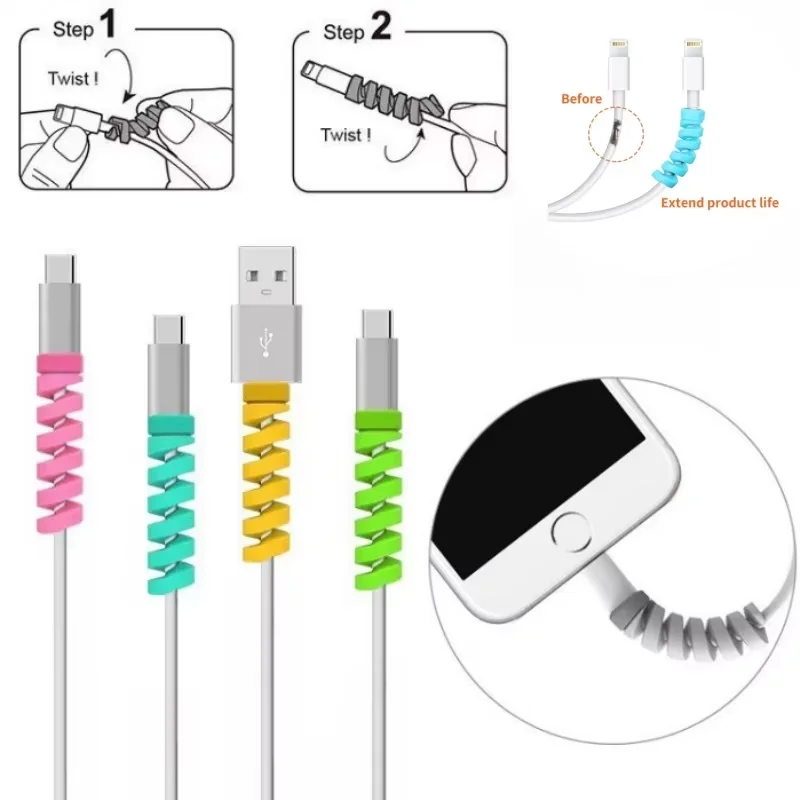 10pcs Cable Protector Silicone Charging Cable Spiral Winder Wire End Cord Savers Cover For Phone USB Charger Cable organizer