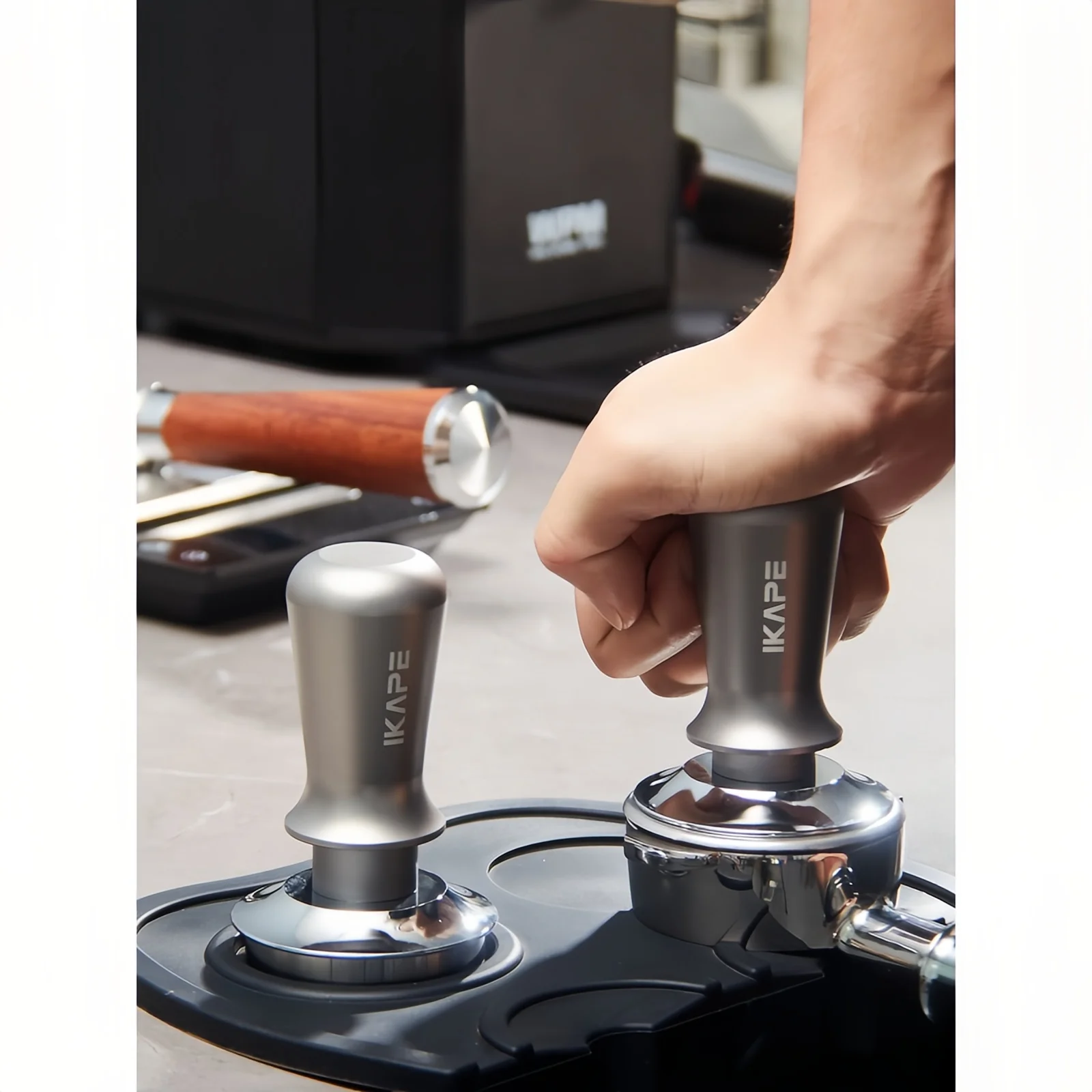 

IKAPE Espresso Tamper 49.5mm Barista Coffee Tamper Breville With Calibrated Spring Loaded Flat&Ripple Stainless Steel Base