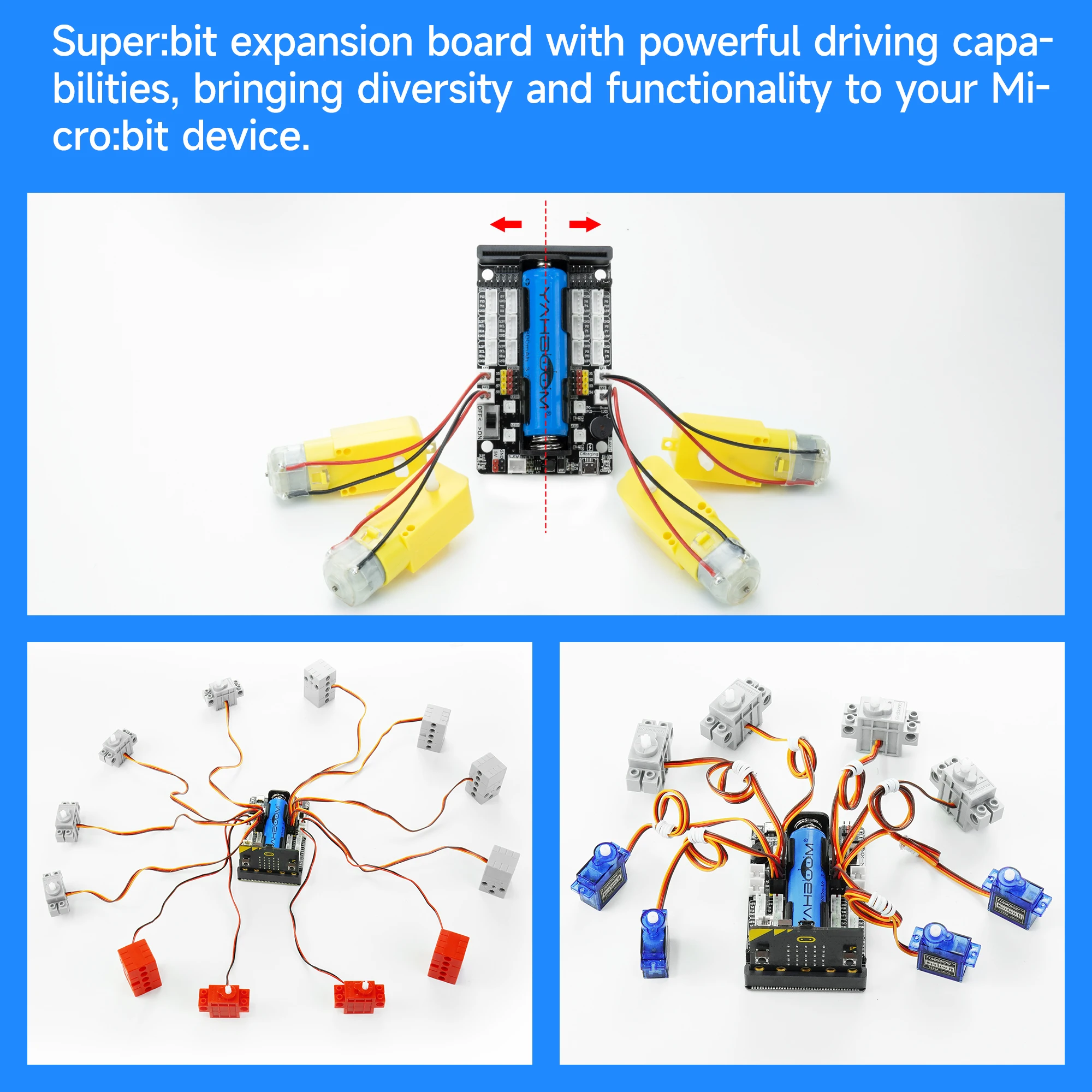 Yahboom-Placa de Expansão Microbit Superbit, Vem com IIC, UART, WIFI, Interface de Sensor, Luz RGB para BBC Micro:bit V2 V1