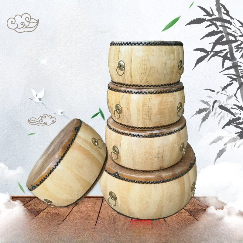 Cattle Fur  Big Drum Chinese Gongs Drums Solid Wooden Drum Small Hall Rhythm Percussive Instrument