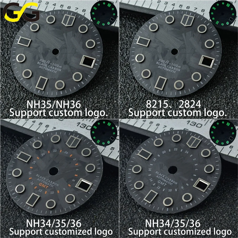 28,5-mm-GMT-Zifferblatt, BW9-Leuchtzifferblatt aus Kohlefaser in Schwarz, geeignet für 8215-, 2824- und NH35/NH36-Uhrwerke
