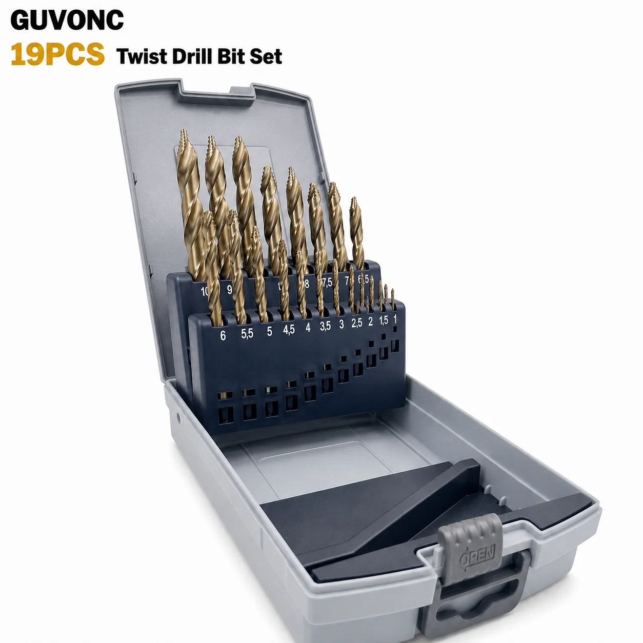 19本組チタンコーティングツイストドリルビットセット-1‑10mm-フラットシャンク-木材・金属・pvc用-diy穴あけ用