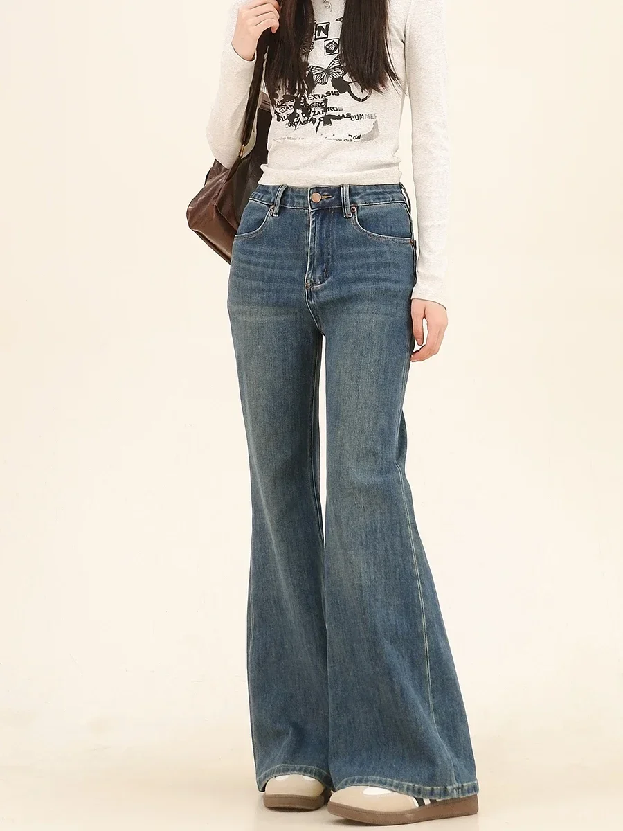 Washed Micro-pull Jeans 2024 Autumn New Loose Bf Korean Version Retro Commuter Wide-legged Woman