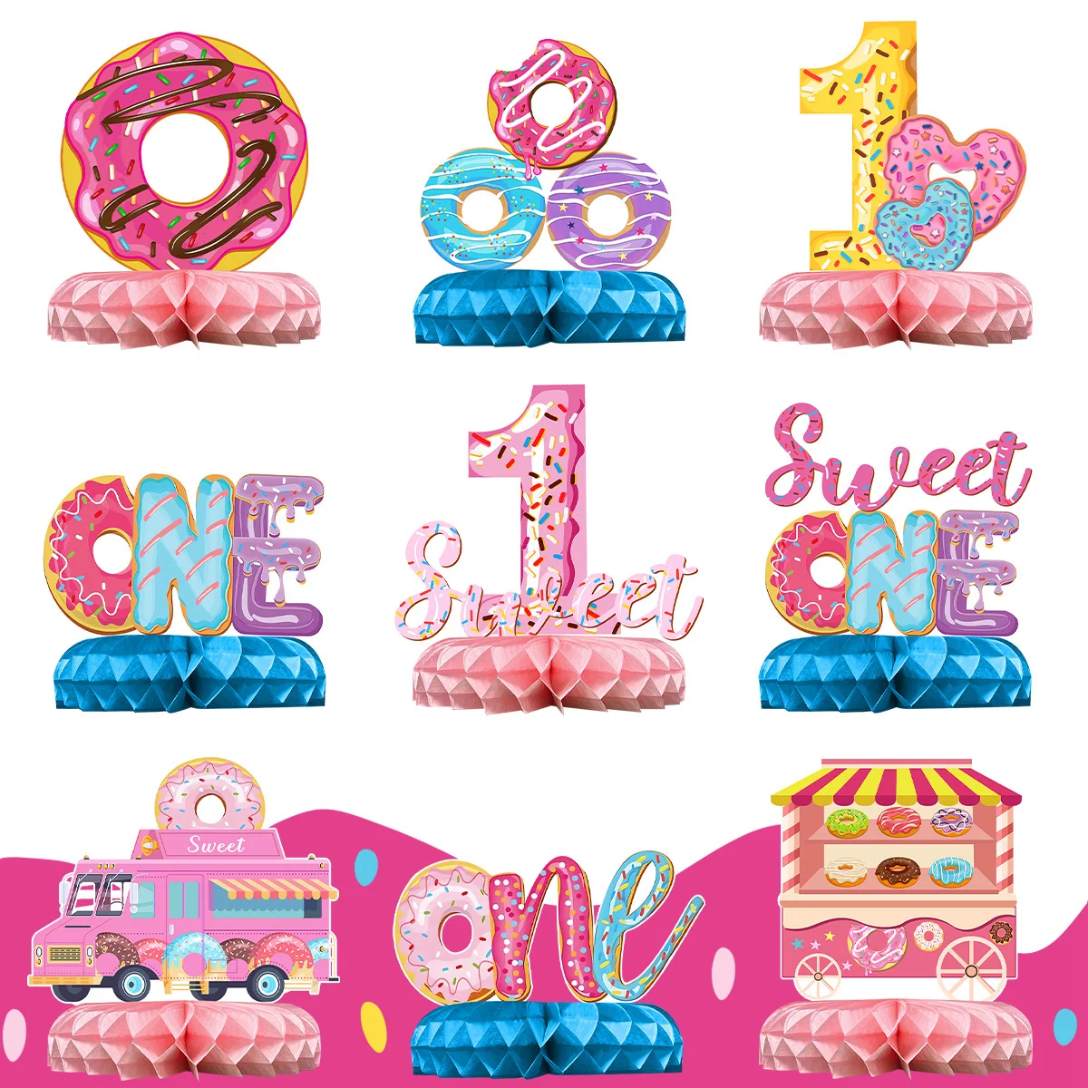 Donut Party Decorations Paper Honeycomb Centerpieces Table Toppers Sweet One Year Old Birthday Party Supplies Baby Shower Decor