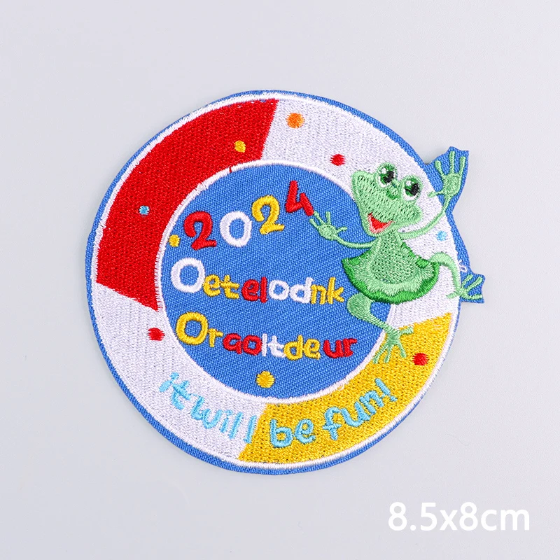 Nederland Carnaval Kikker Borduurpatch Nederland Oeteldonk Embleem Patch DIY Naaien op jas Opstrijkbare patches voor kleding