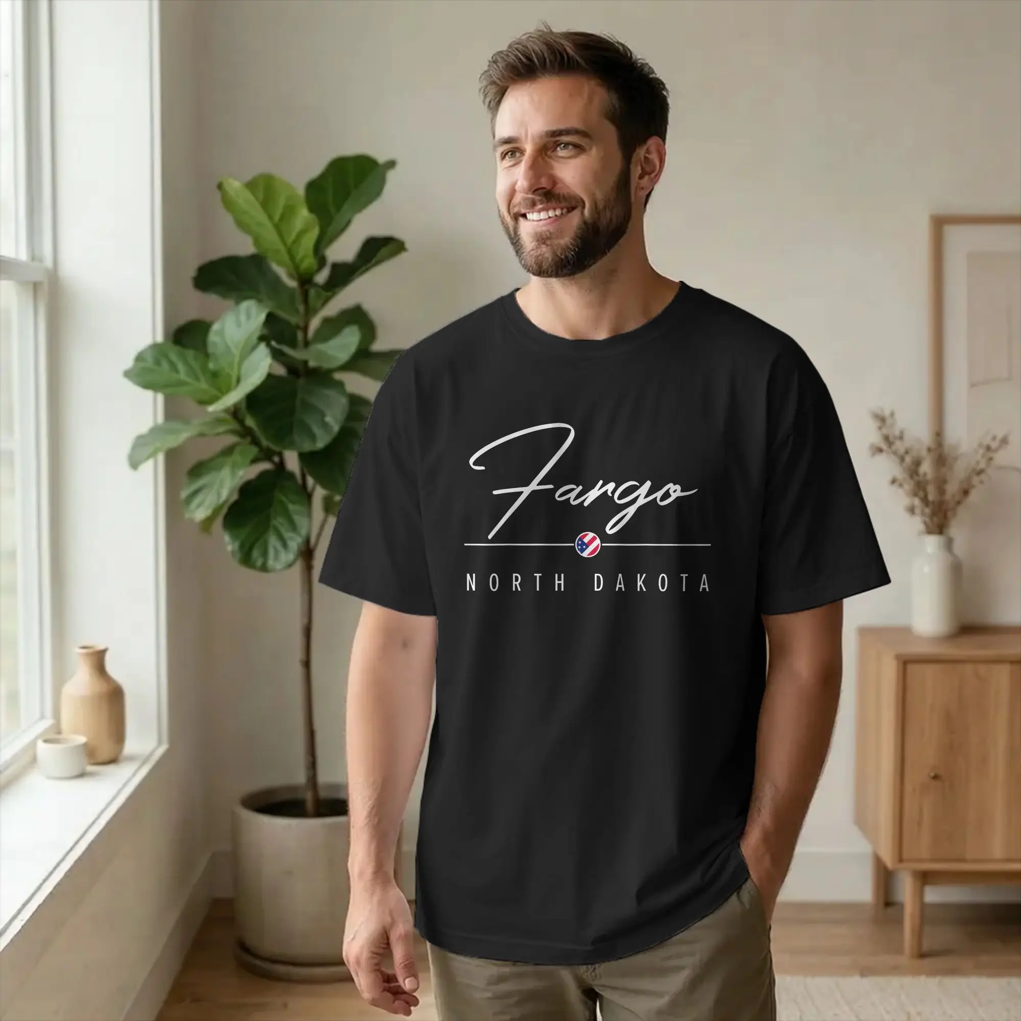 Awesome Fargo North Dakota Souvenir‌ T-Shirts for Men Crew Neck Pure Cotton T Shirts France Travel Tee Shirt Plus Size Clothing