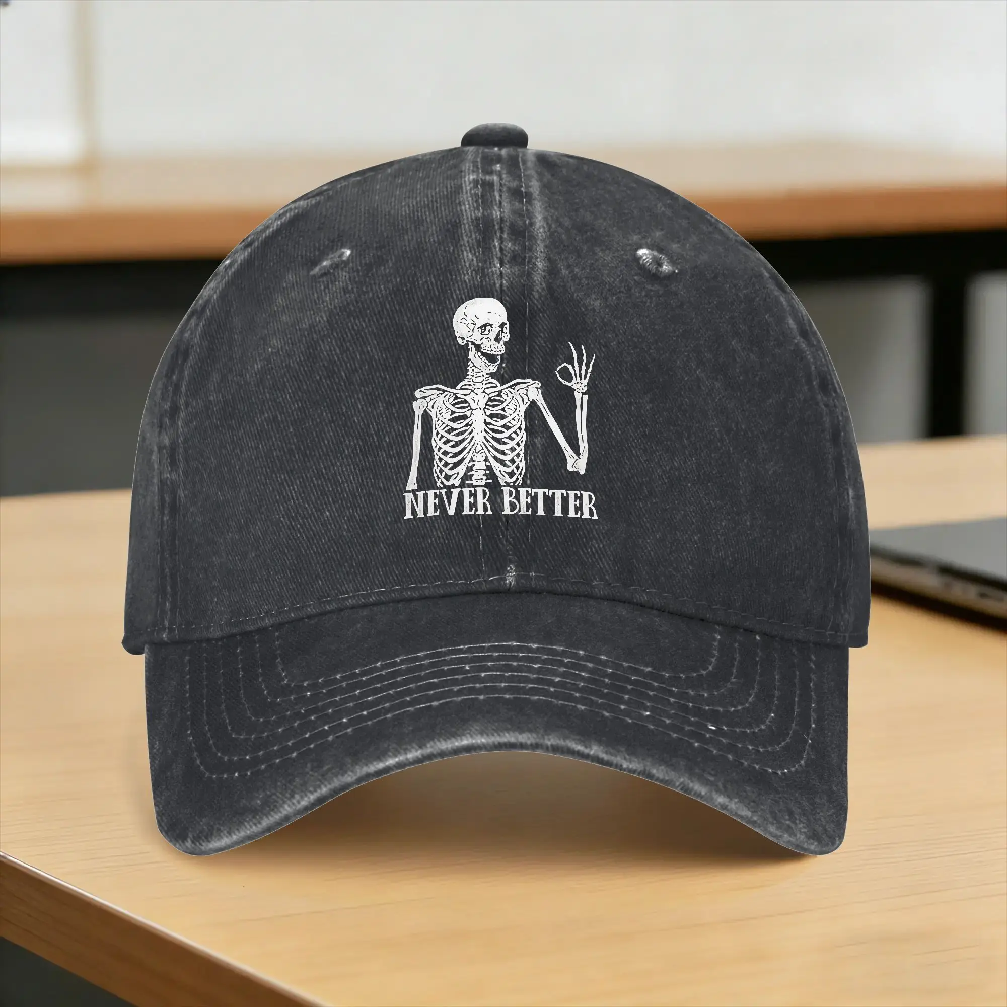 Summer Popfunk Skeleton Never Better Baseball Cap Sun  Breathable Design Washed Hip Hop Hats Female Male Stylish Baseball Caps
