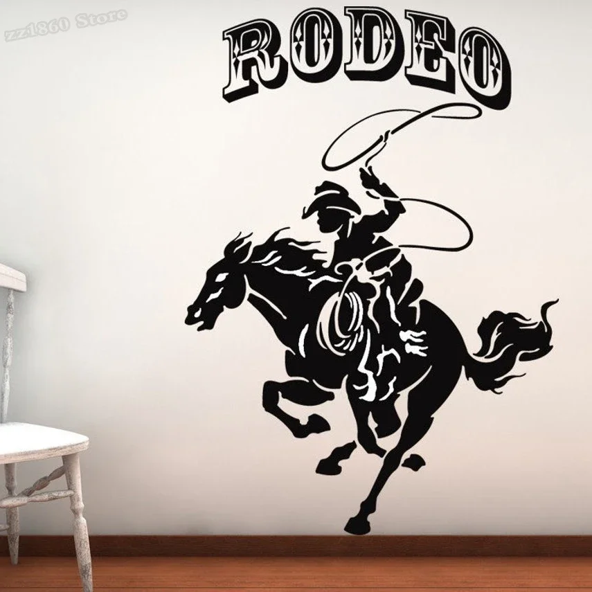 Rodeo Wall Decal Horse Decor Cowboy Ranch Sign Gift Calf Roping Lasso Rope Wall Sticker Kids Room Decor Vinyl Art Decals A036