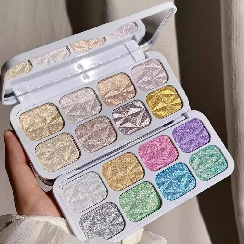 8 Colors Diamond Highlight Eye Shadow Plate Shimmer Glitter Eyeshadow Palette Waterproof Long-Lasting Sparkling Halloween Makeup