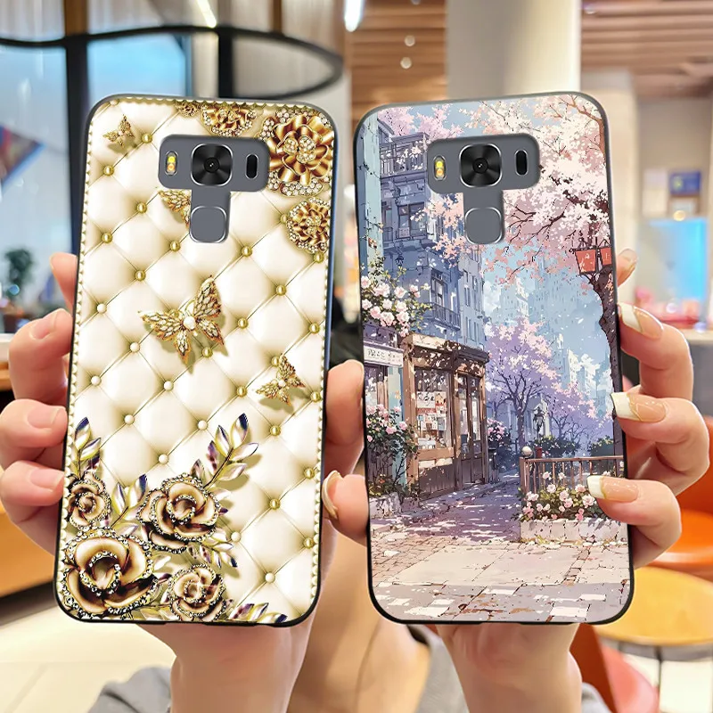 Capa preta para asus zenfone 3 max zc553kl, capa macia à prova de choque, nova viral, padrão fofo, moda colorida