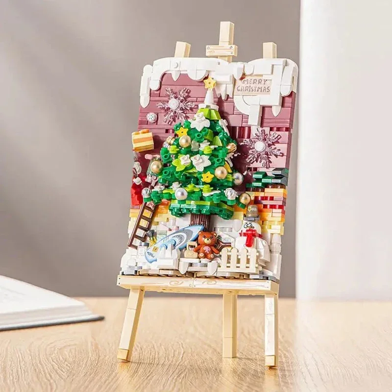 Creative Painting Cartoon Building Blocks Cute Christmas Tree Ornaments Assembled Bricks Toys Gifts for Adults and Children