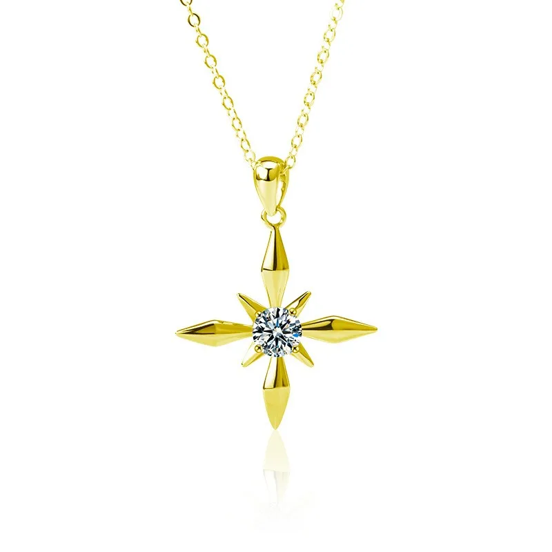 ZFSILVER Fashion Trendy Classic s925 Silver Moissanite Star Windmill Necklace Charms Women Accessories Party Jewelry Gift XMA050