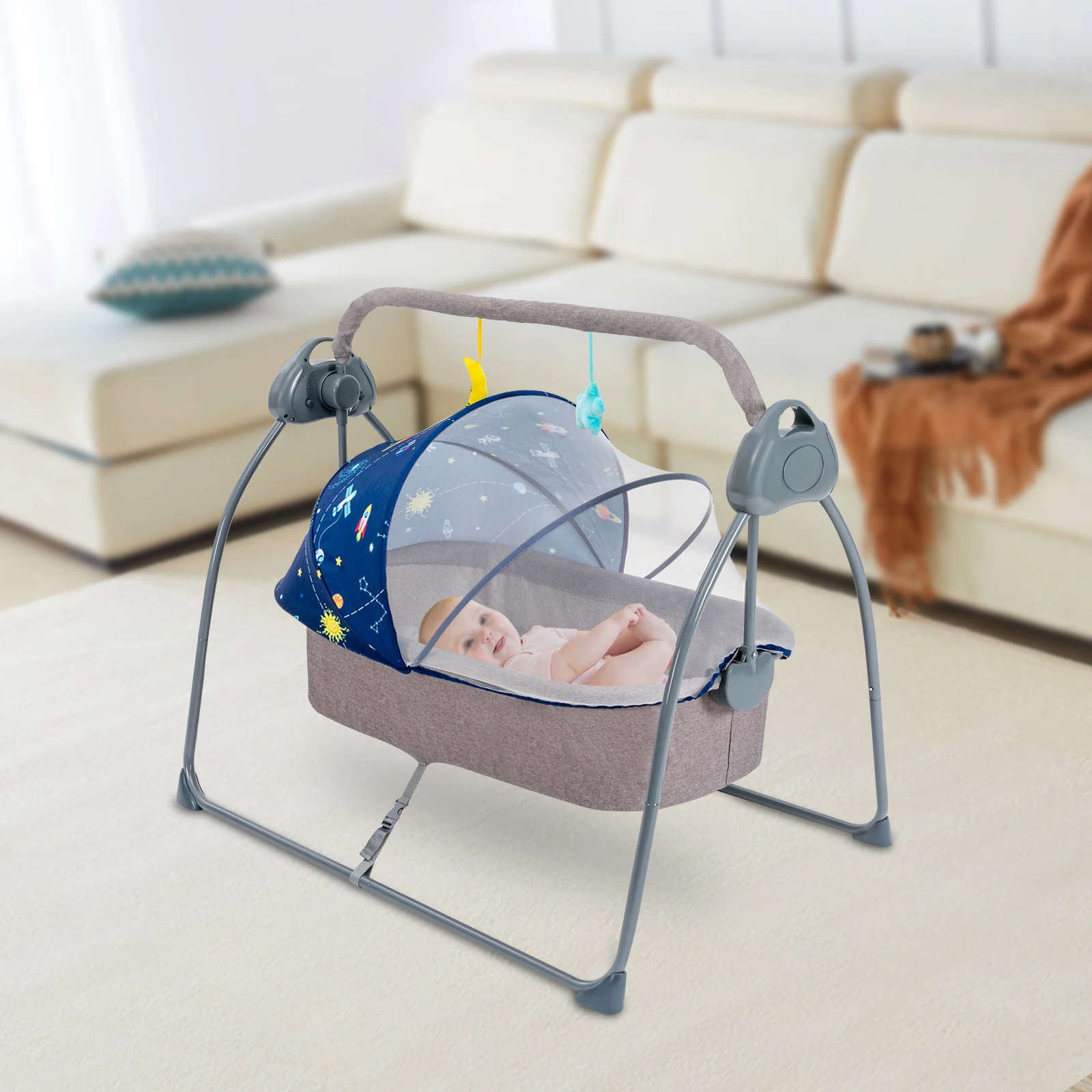 Baby Cradle Swing 5 Speed Electric Stand Crib Auto Rocking Chair Bed with Remote Control Infant Musical Sleeping Basket