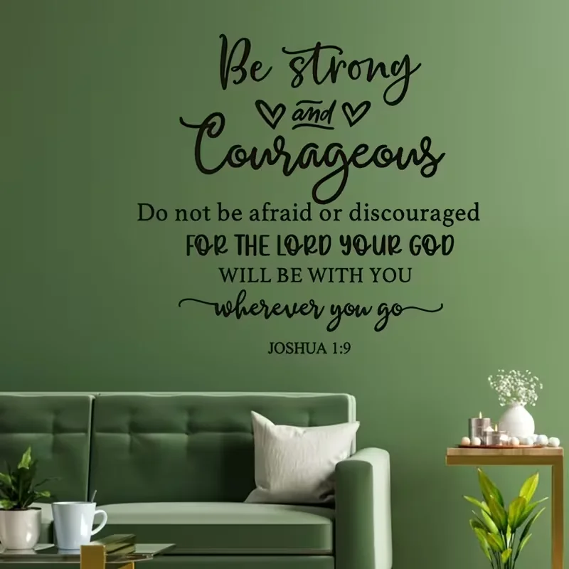 1pc Joshua 1:9 Inspirational Bible Verse Wall Decal - Contemporary Self-Adhesive Religious Quote Sticker with Black & White Lett