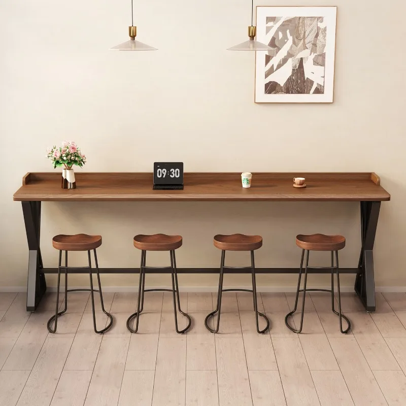 Solid wood bar table, simple modern balcony with blocking edge, office wall table