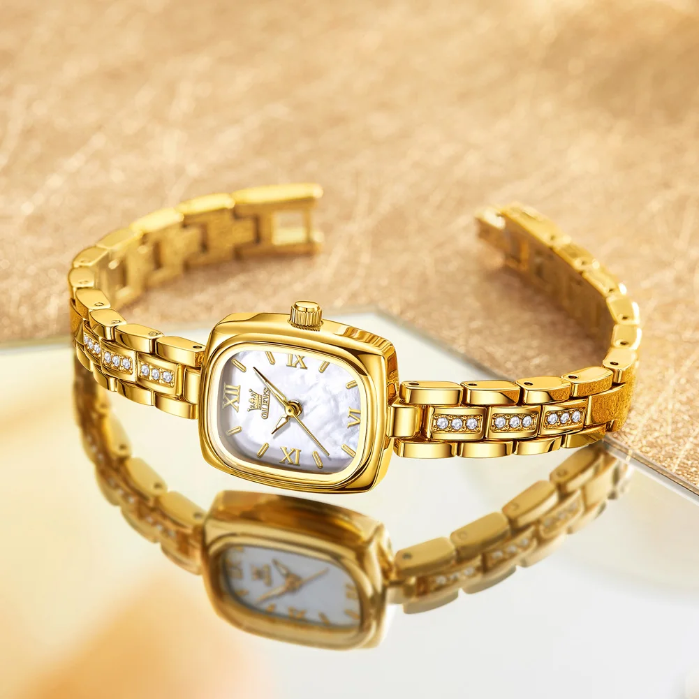 

Часы OLEVS с бриллиантами для женщин, водонепроницаемые, из нержавеющей стали, эксклюзивный дизайн, золотисто-белые женские часы Reloj de mujer