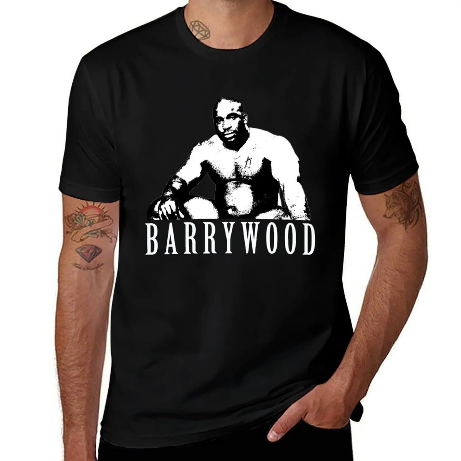 

BARRY WOOD - NAKED MAN SITTING ON A BED (Stencil) T-Shirt t shirts for man cotton soft mens graphic t shirts