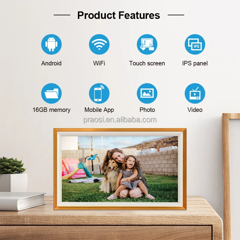 Pros Smart WiFi Digital Picture Frame Electronic Digital Photo Frame IPS Touch Screen Auto-Rotate Photos Video Frameo Custom APP