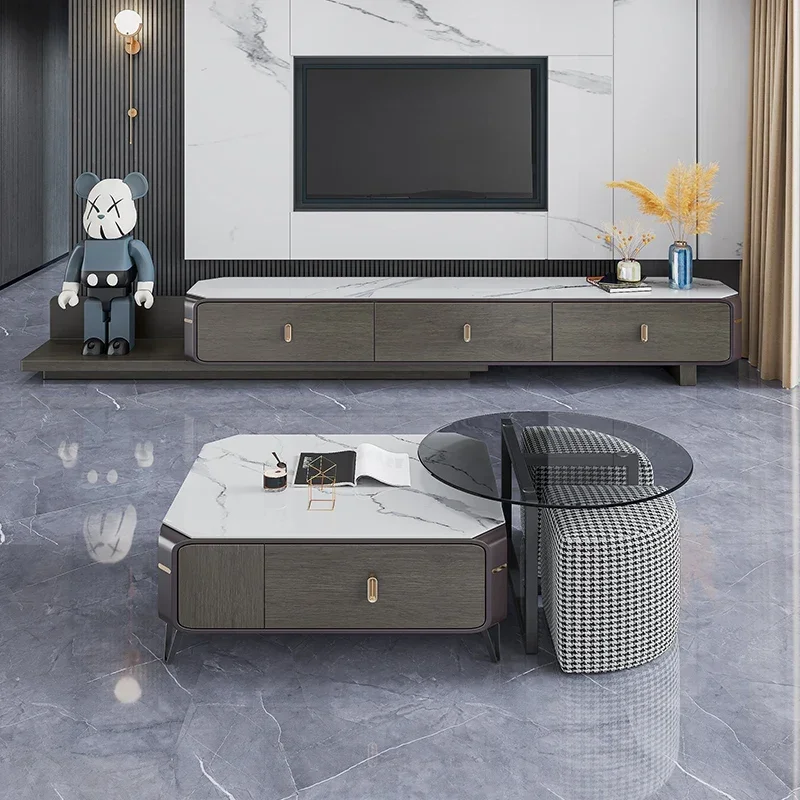 

GZ-20 TV Cabinet Retractable Living Room Modern Minimalist Floor Cabinet Light Luxury Apartment round and Square Coffee Table