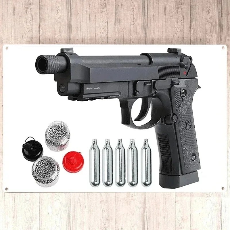 Air Pistol Full Metal CO2 Blowback M9 Style Series Airsoft Armas 4.5mm 0.177 BBS W/14mm CCW Home Decor Metal Wall Sign