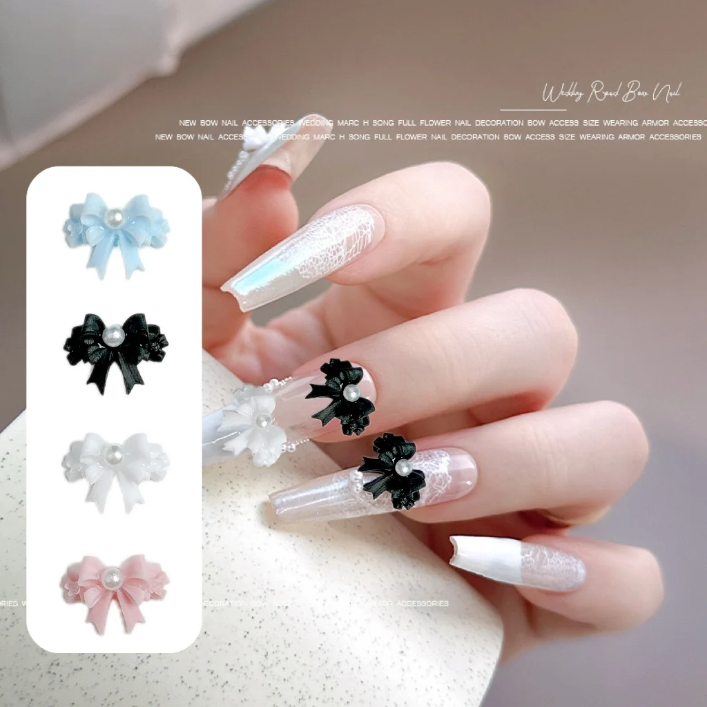 20PCS Minimalista Dolce Nastro Archi Unghie artistiche Decorazioni Colorate Doppio Strato di Perle Archi Resina Unghie Pendenti e Ciondoli Unghie FAI DA TE Ornamenti