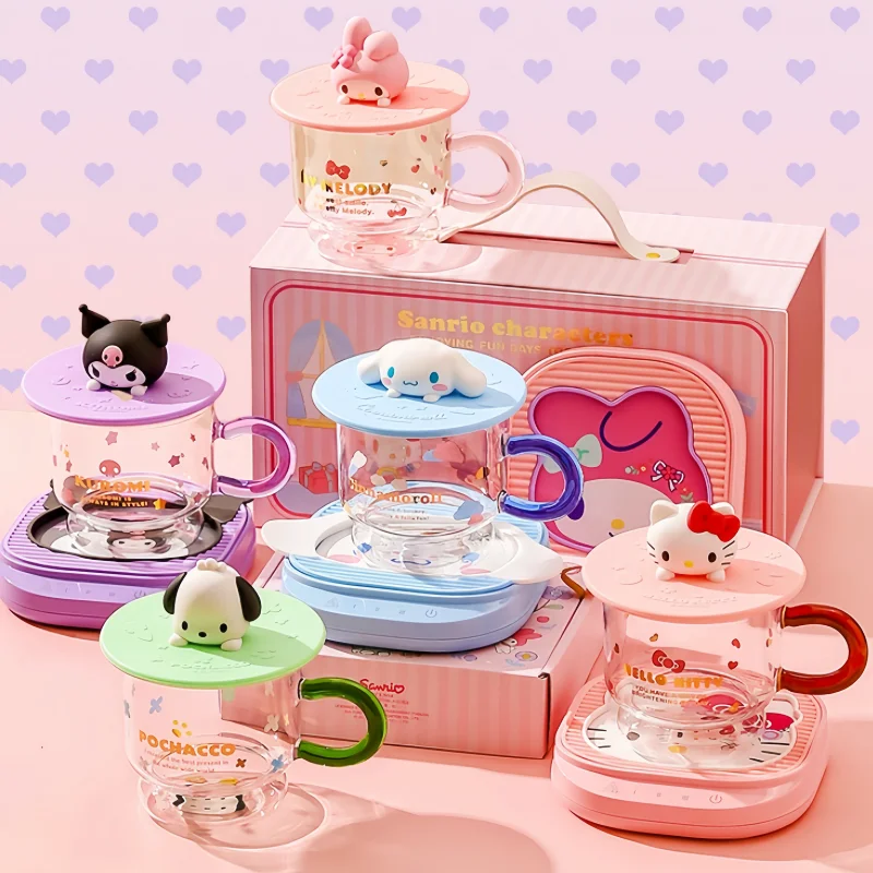 

Sanrio Pochacco Kuromi Melody Anime Water Cup Mat Set 2025 New Heated Warmed Cup Ornaments Gift Box for Girls Cinnamoroll