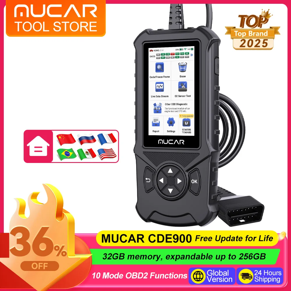 MUCAR CDE900 OBD2 Scanner for Full OBD2 Car Code Reader Scan Tool for ABS/SRS/ECM/TCM Car System Diagnostic Tools Scalable 256GB