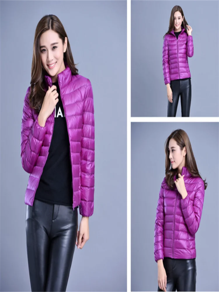 Spring and Autumn New Light and Thin Down Coat Women's Short White Duck Down Slim Fit Large Coat Comes with Storage Bag