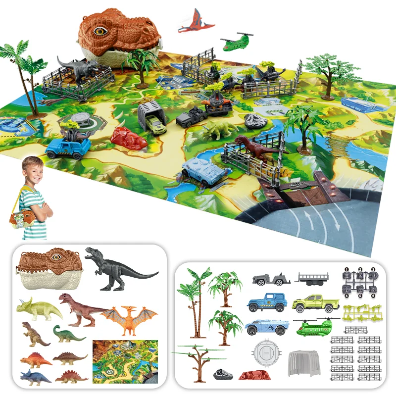 

49-Piece Dinosaur Storage Toy Set with Small Dinosaurs, Accessories, Map, and Trees, Suitable for Children over 3 Years Old, Stimulates Imagination and Creativity, Educational Toys for Kids
