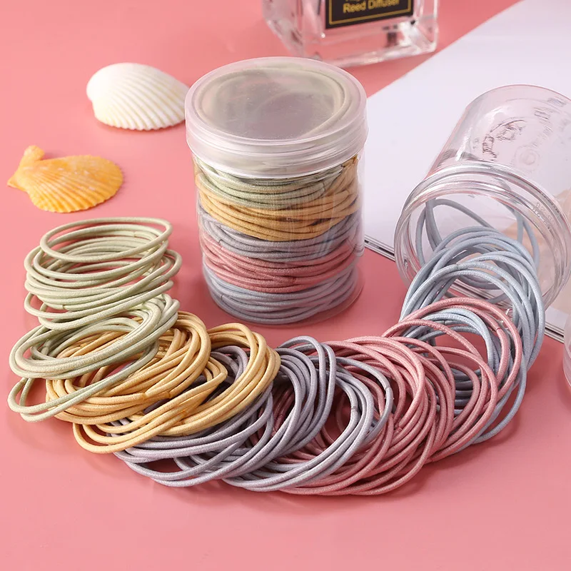 100pcs Solid Hair Tie Polyester Rope Ponytail Holder Minimalist Band Elastic Headwear