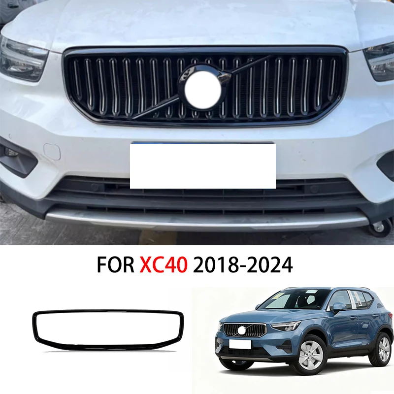 FIT FOR VOLVO XC40 2018-2024 Glossy Black front bumper grill forming strip cover trim delete Chrome