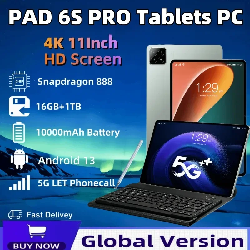 2024 Original Pad 6S Pro 10.1inch Global Version HD Android 14 Snapdragon8 Gen2 16GB+1024GB 10000mAh Mi Tablet PC 5G Dual SIM