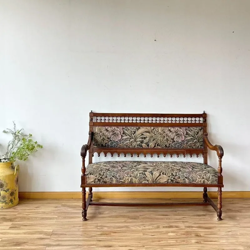 

Retro solid wood sofa chair single simple fabric tiger chair