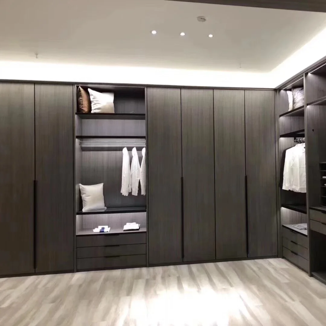 Modern 4 Door Solid Wood Grey Wardrobe