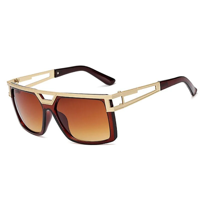 Retro Style Street Photography Sunglasses With Double Beam Large Frame For Men And Women, Metal Trendy Sunglasses 18011