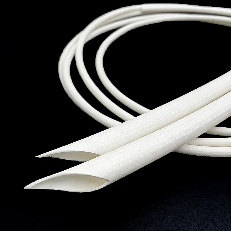 Inner Diameter 2-12mm, 200 Degrees Celsius White Outer Fiber Inner Silicon Glass Fiber Tube, Flame-retardant Insulation Sleeve.