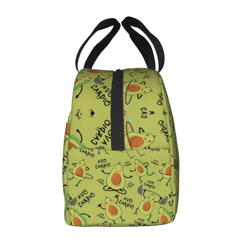 Custom Avo Cardio Funny Fitness Yellow Green Avocado Pattern Lunch Bag Men Women Cooler Warm Insulated Lunch Box for Kids School