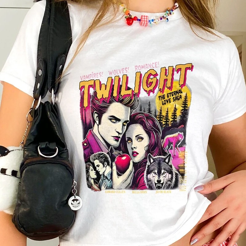 

Retro Vintage Twilight Printed T-Shirt Fans Homage Short-sleeved Women's Men's Vampires Wolves Street Y2K Casual Tops Clothing
