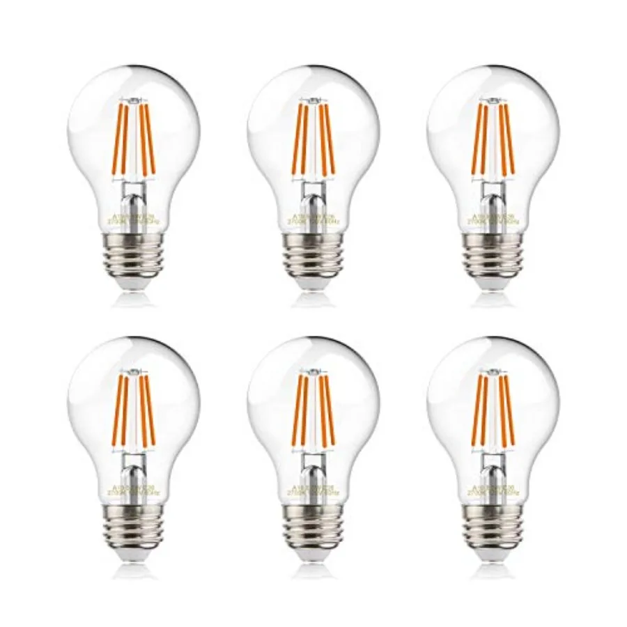 A19 LED Filament Bulbs, 60W Equivalent, Edison Vintage Dimmable Energy Efficient Lamp for Pendant Wall Light Fixtures Office Be