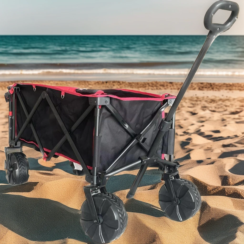 Robuster Klappwagen für den Garten, vierrädriger, faltbarer, tragbarer, faltbarer ATV-Strandwagen, Klappwagen für den Außenbereich